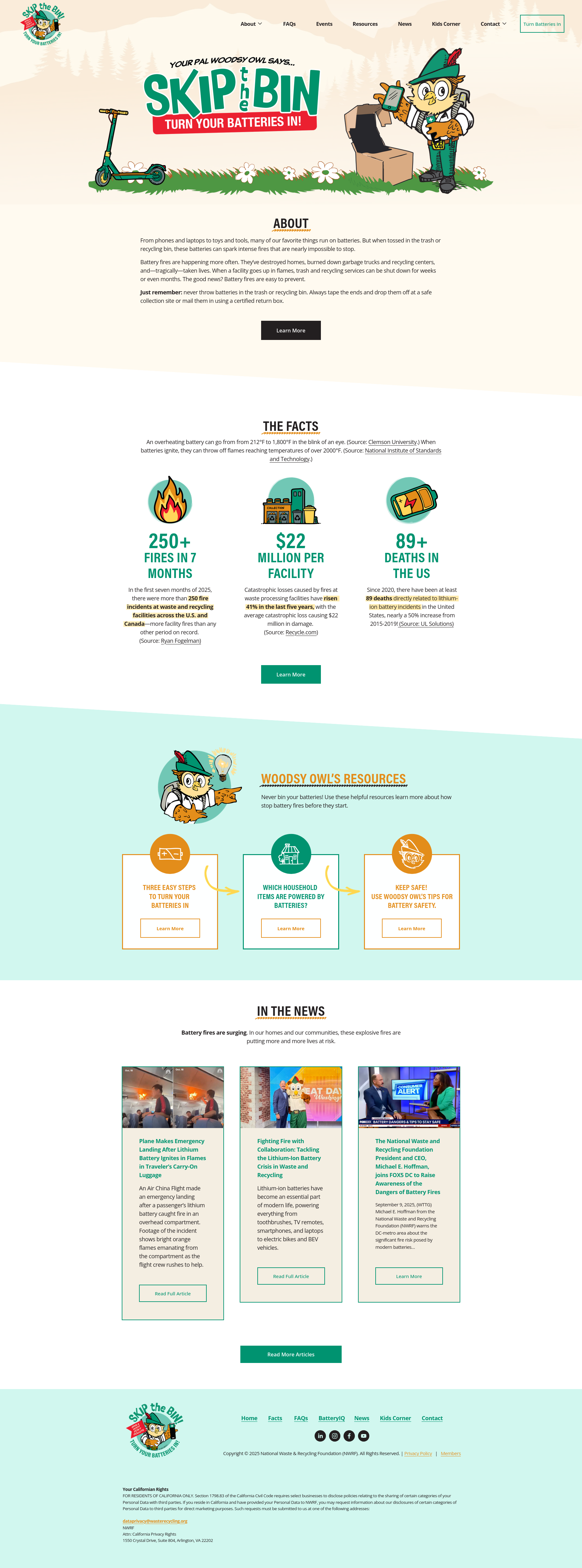 Battery Safety mock homepage